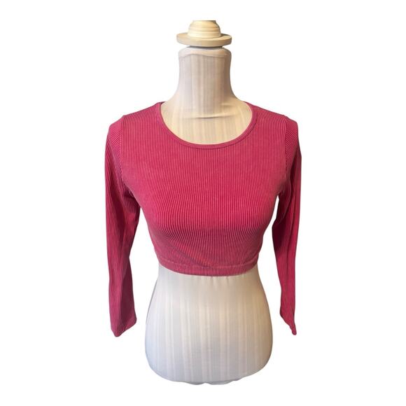 Suzette Collection Pink Ribbed Long Sleeve Crop Top Size M/L - Picture 1 of 3